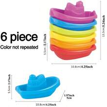 6pcs Rainbow Stackable Baby Bath Boat Toys - Summer Musical Water Games - Children's Easter Gift (Random Boat Color) - Multicolor - View 14
