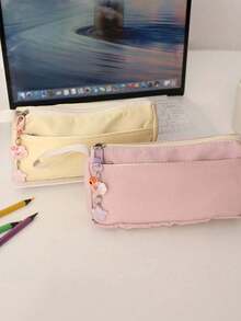 2pcs INS Style Pencil Case And Pendant - Large Capacity, Cute Plush Stationery Bag. High-End Elegant Appearance, Back To School, First Day Of School - Multicolor - View 4