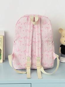 3-Piece Set - Back To School Bow Print Backpack Set, Large Capacity Nylon School Day Bag, With Lunch Bag And Pencil Case, Multi-Pocket Casual Backpack, Lightweight Bookbag, Suitable For Students/Graduates/Young People, Perfect For Back To School/Daily/Shopping/Short Trips And Outdoor Leisure Activities - Multicolor - View 11