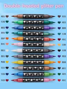 48pcs/36pcs/24pcs/12pcs Dual Tip Metal Pen Fine Point Brush Set, Suitable For Adult Coloring Painting Supplies, Metallic Glitter Pen, Dual Tip Marker Set, Suitable For Journaling, Art Crafts - Double-ended Flashing Marker - View 6