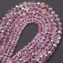 1 Strand Colorful Pink Plated Artificial Crystal Glass Beads - Carved Spacer Beads, Suitable For Handmade DIY Necklace, Earrings, Bracelet Jewelry Decoration, Keychain Phone Chain Making Accessories, Gradient Color Beads, Shiny Surface - Pink - View 3
