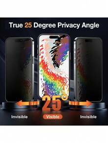 3pcs/Set Matte Anti-Peeping Tempered Glass Screen Protector, Anti-Peeping, Privacy Protection, Full Coverage, Anti-Fingerprint, Anti-Drop, Anti-Scratch, Privacy Protection, Delicate Touch, Suitable For 17 Pro Max/17 Pro/17 Air/17/16 Pro Max/16 Pro/16 Plus/16/15 Pro Max/14 Pro Max/13 Mini/12/11/XS Max/XR/8+/7 Plus Series - 3pcs Matte Privacy - View 2