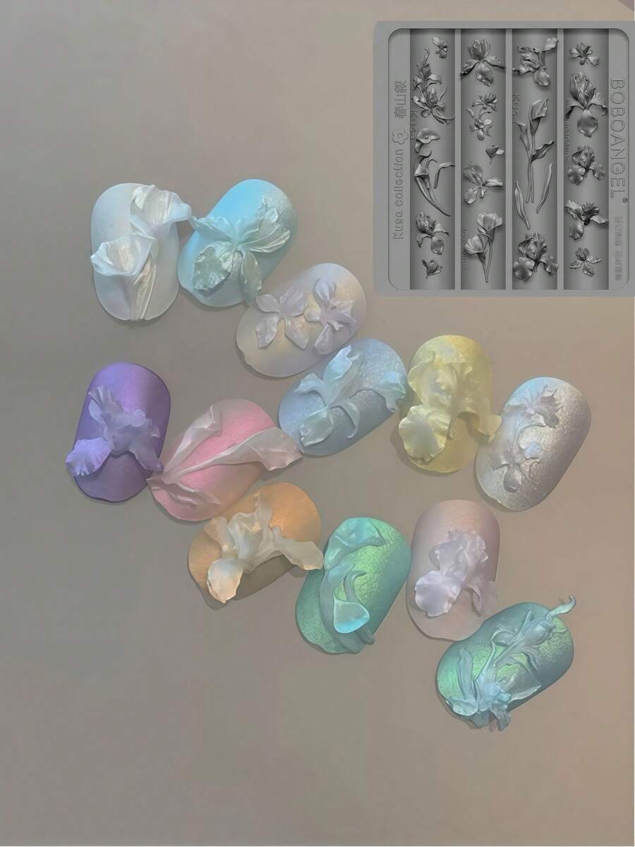 鳶尾花與馬蹄蓮花瓶高透明矽膠高品質手工美甲3D裝飾模具 - 無色 - 查看 1
