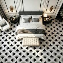 Peel And Stick Vinyl Floor Sticker 40*120CM, Black White Geometric Fan Print Removable Waterproof Anti-Slip Vintage Floor Tile, Floor Refurbishment For Rental Kitchen Bathroom - Marble Floor Stickers - View 4
