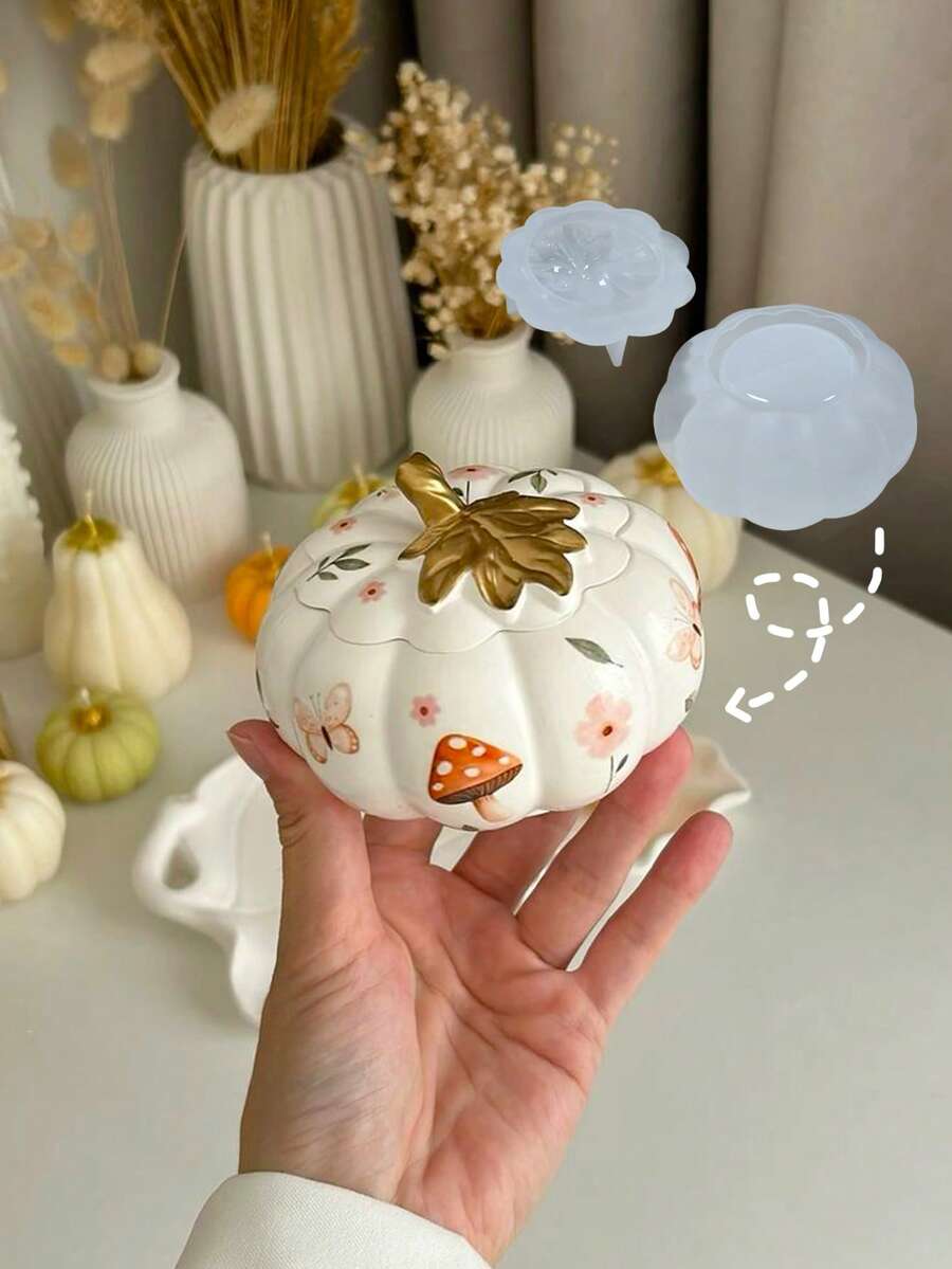 A Set Of Pumpkin-Shaped Storage Container With Leaves Silicone Mold, DIY Creative Pumpkin Candle Vessels Plaster Mould, Epoxy Resin Mold For Holiday Home Decor & Gifts Ornament, Handicrafts Casting Molds, Autumn Halloween Decoration Gypsum Mold - 01-straight-eared Rabbit Tray Silicone Mold - View 1