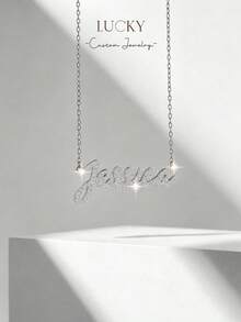 [ LUCKY ] Customized Diamond Name Necklace, Sparkling Name Necklace, Golden Name Necklace, Mother's Day Gift, Customized Jewelry Women's Gift - Manuscript Necklace - View 8