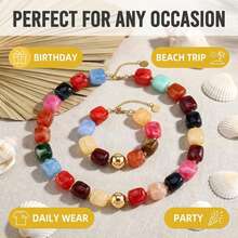 Ensemble collier et bracelet à grosses perles, style bohème, grandes perles carrées en acrylique, collier chaîne épaisse coloré et exagéré à la mode pour femmes (couleur des perles aléatoire) - perle d'espacement - Voir 5