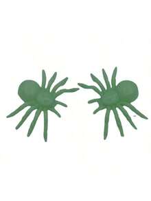 2pcs/Set Halloween Decoration Green Glow-In-The-Dark Spider, Ghost Festival Haunted House Horror Design Prop, Costume Accessory - Green - View 2