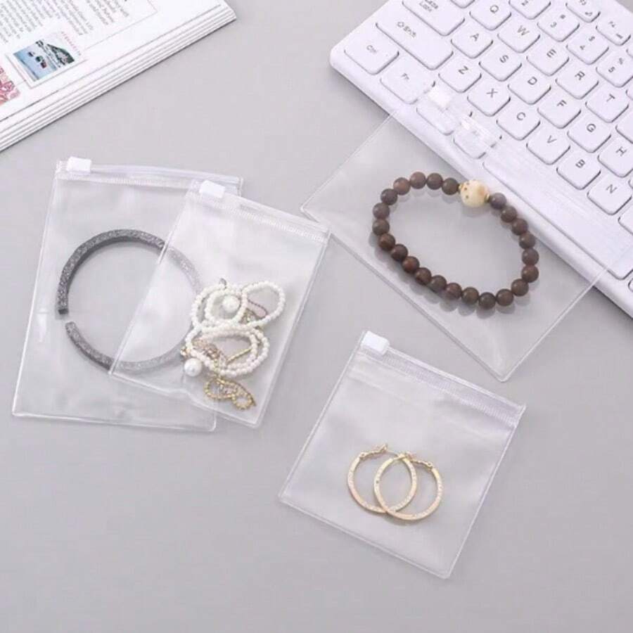 10/30/50pcs Transparent Zipper Storage Bags, Reusable Mini Storage Bags, Thick Material, Sliding Lock Seal, Leak-Proof And Waterproof, Suitable For Jewelry, Pills, Cosmetics And Daily Small Items, Lightweight And Portable, Perfect For Travel, Daily Use And Back To School Season - Clear - View 1