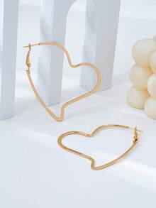 1 Pair Linear Heart-Shaped Hoop Earrings With Geometric Heart , Suitable For Women's Daily Wear - Irregular Heart - View 5