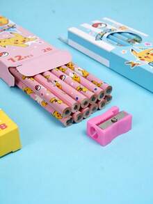bandai 12PCS 2B Wooden Pencils Anime Character Drawing Exam Pencil With Top Eraser Children Stationery (Some Accessories Color Random) - Multicolor - View 3