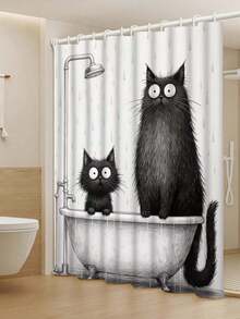 1/4 pièces Ensemble de rideau de douche chat de dessin animé, pour la décoration de salle de bain Thanksgiving Halloween Noël, accessoires de salle de bain rideau de douche imperméable avec 12 crochets, rideau de douche imperméable en tissu polyester avec 12 crochets, rideau de séparation de baignoire décoratif, décoration de salle de bain moderne pour la maison, tissu polyester imperméable, lavable en machine, avec œillets, rideau de douche tissé sans doublure, convient pour la décoration de salle de bain d'hôtel et d'appartement, accessoires de salle de bain pour la décoration de la maison, parfait comme cadeau - multicolore - Voir 2