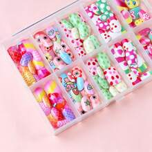 120 Buah Kuku Tempel 3D untuk Anak, Kuku Palsu Pendek Warna-warni Lucu dengan Motif Polkadot, Bunga, Hati, dan Kupu-kupu, Kit Ujung Kuku Palsu Kartun untuk Anak-anak, 120 Buah Hadiah Dekorasi Kuku untuk Anak Perempuan, Mainan Sehari-hari, Pesta, dan Manikur DIY - MultiWarna - View 6