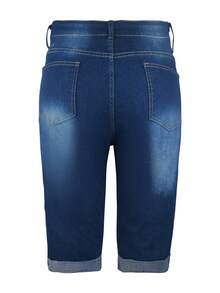 Jeans rasgados con puño enrollado de talla grande elegante para trabajo & casual de verano - Azul - Ver 5
