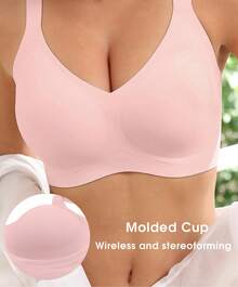 MINTREUS Women's Bras, Wireless Push-Up Support Bras, Wire-Free Comfort, Full Coverage, Seamless - 粉色 - 查看 4