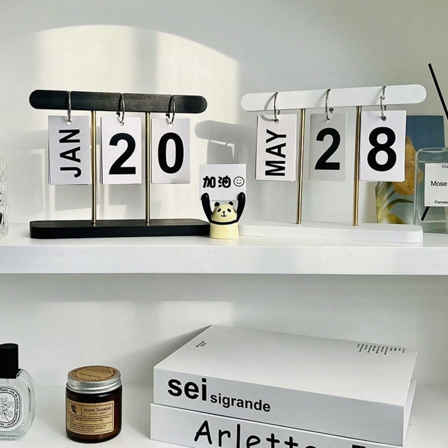 1pc Nordic Luxury Style Minimalist Flip Perpetual Desk Calendar, Reusable Monthly Date Planner With Detachable Card Holder, Suitable For Office, Student Desk Decor And Housewarming Gift. Room Decor, Halloween, Halloween Decor, Halloween Accessories