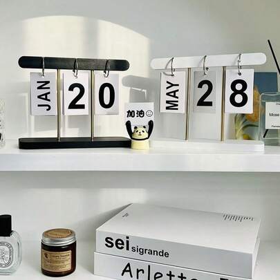 1 pieza Calendario de escritorio perpetuo minimalista de lujo estilo nórdico, planificador de fechas mensual reutilizable con soporte de tarjeta desmontable, adecuado para oficina, decoración de escritorio de estudiante y regalo de inauguración de casa. Decoración de oficina, decoración de sala de estar, decoración de dormitorio, calendario, decoración de habitación, pieza central