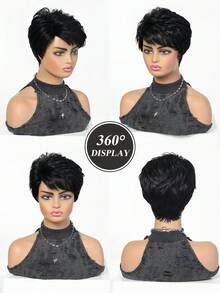 8 Inch Short Textured Bob Wig With Bangs - Black Synthetic Machine-Made Wig | Fluffy & Stylish | Effortless Daily Look | Perfect For Office Commutes, Dating & Weekend Outings | Multiple Colors Available - Multicolor - View 3