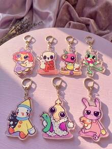 1 pieza/7 piezas Juego de llaveros creativos y divertidos con personajes de dibujos animados Amaz Digital Circus, llavero de acrílico, adecuado para fans de anime, estilo gótico, campus, regalo para fans - Multicolor - Ver 5
