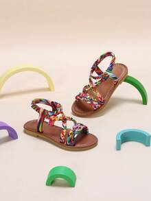 Children's Summer Multi-Strap Dopamine Colorful Cross-Twist Braided Slip-On Flat Sandals, Beach Casual Sandals Suitable For Travel - Multicolor - View 4