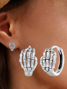 1 Pair Punk Skeleton Hand Bone Hoop Earrings, Designed For Women, Suitable For Wedding, Engagement, Anniversary Party, Valentine's Day Gift - 1# - View 3