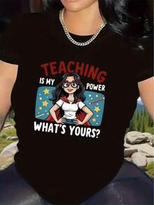Short-Sleeved T-Shirt, Suitable For Use. | Durable And Comfortable Design, With Fun Teaching Patterns, Very Suitable For Teachers, Lightweight And Breathable Fabric, Round Neck, Blue - Black - View 3