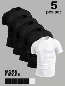 NEOREFINED Men's Casual Solid Color Round Neck Short Sleeve T-Shirt For Summer - 黑色 - 查看 1