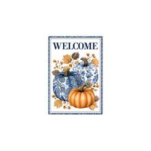 1 Decorative Flag With Blue And White Pumpkin Theme, Suitable For Autumn Use, Size 12*18 Inches. This Double-Sided Garden Flag Is Perfect For Yard Decor And Outdoor Use, Sold As Flag Only. - Garden Flag - View 14