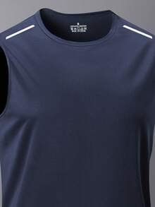 Herren ärmelloses Sport-Tanktop, atmungsaktiv, schnelltrocknend, mit reflektierendem Muster, Rundhalsausschnitt, Fitness, Laufen, Freizeitweste für den Sommer - Blau - Übersicht 3