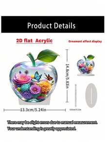 1pc 2D Illustration Acrylic Apple Shaped Desktop Ornament, Creative Colorful Printed Design, Transparent Compact Desktop Decor, Suitable For Home Office, Multi-Functional Holiday And Daily Decoration - D - View 5