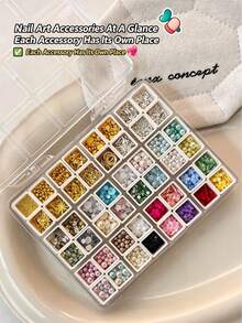 48-Grid Transparent Acrylic Nail Art Rhinestone Storage Box, Dust-Proof Compartment Organizer For Nail Art Decorations, Beads, Gemstones, Jewelry, Nail Salon Supplies, Empty Rhinestone Display Box - Multicolor - View 5