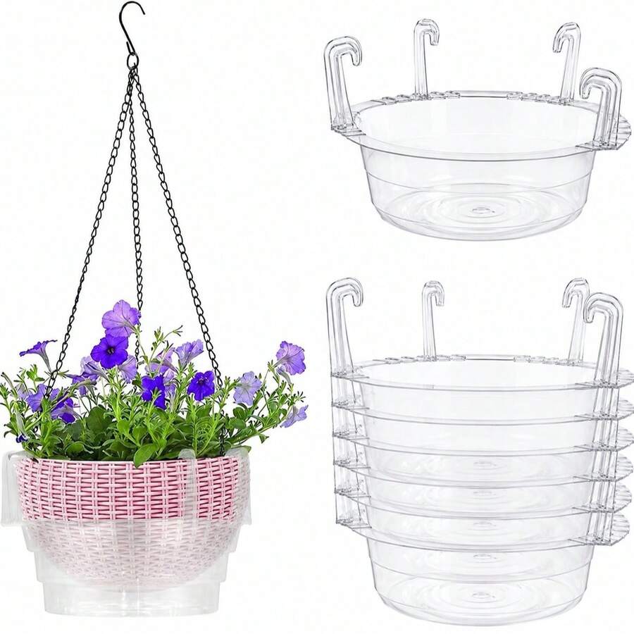5pcs 6/8/10/12 Inch Hanging Planter Water Collector, Hanging Flower Pot Drip Tray With Hooks, Storage Rack, Transparent Plastic Hanging Watering Tray, Suitable For Indoor And Outdoor Hanging Plants And Flower Baskets, Ideal For Garden And Yard Organization, (Tray Only, Hanging Basket Not Included) - 5-piece Tray Set - View 1
