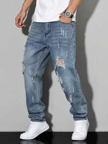 Tween Boys' Simple Distressed Pocket Denim Jeans, Suitable For Casual Daily Wear - Medium Wash - View 6