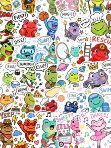 50Pcs Cute Multirole Frog Stickers, Colorful Cartoon Frog Different Job Hobby Waterproof Decals For Luggage Notebook DIY Craft Holiday Gift - Multicolor - View 8