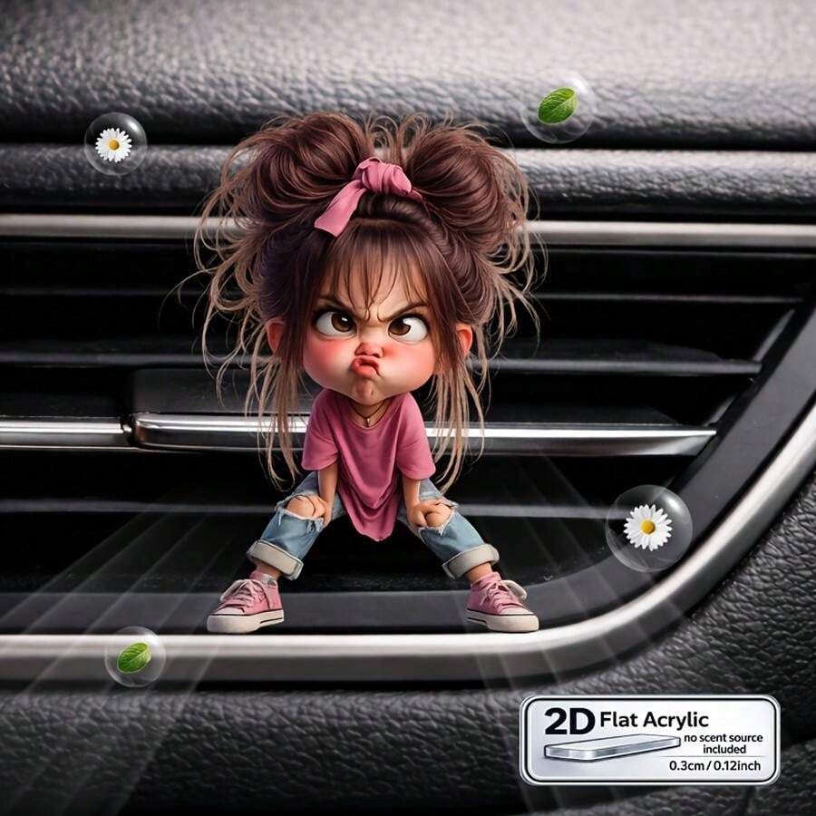 Cute Little Girl Car Air Vent Decor - Angry Girl - View 1