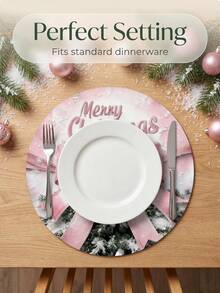 2 Pieces/4-Piece 6-Piece Vintage Christmas Tree Circular Placemat, Pink Bow Placemat, Farmhouse Christmas Table Decoration, Washable Kitchen Placemat, And Cute And Joyful Home Decor, Perfect For Creating A Warm Winter Christmas Dining Atmosphere. - Multicolor M09 - View 8