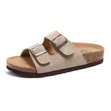 CAMEL CROWN Women's Double Buckle Cork Bed Sandals, Adjustable Slip-On Slippers, Open Toe Comfortable Sandals, Lightweight Casual Summer Beach Slides - Apricot - View 6