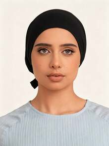 1pc Women's Solid Color Elastic Band Adjustable Beanie Hat Scarf Cap - A-black (Upgraded Version) - View 4