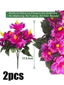 2/4 Stems Artificial Hibiscus Shrub - Realistic Artificial Flower Decoration, Suitable For Room Decor, Autumn Decor, Indoor And Outdoor Decoration, Perfect For Weddings, Gardens, Porches, Patios, Windowsills, Flower Boxes And Hanging Baskets, Maintenance-Free Plants, Artificial Outdoor Floral Shrub - Red Violet - View 10