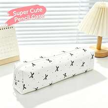 Polka Dot Canvas Pencil Case Music Note Storage Bag Large Capacity Bow Stationery Organizer - View 3