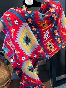 1pc New Sweet Heart Tassel Scarf For Women, Thin Spring/Summer Sun Protection Shawl For Travel, Beach And Air-Conditioned Room - Red - View 5