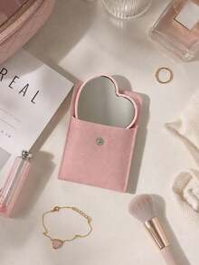 8/4/2pcs Heart-Shaped Makeup Mirror And Makeup Bag Set, Pink Glass Makeup Mirror With Elegant Makeup Bag, Portable Makeup Mirror Set, Suitable For Women, Party Gift, Women's Birthday, Holiday Gift, Bridal Gift, Back To School, Home Decor, Home Supplies, Household Essentials, Gift For Women, Gift For Men, Gift For Mother, Gift For Father, Gift For Grandfather, Gift For Grandmother - Multicolor - View 4
