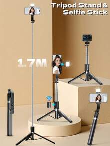 This 1.7m Long Selfie Stick Features A Retractable Design And Can Be Integrated With A Smartphone Tripod. Equipped With An LED Flash, 360-Degree Rotation, And A Wireless Remote Control, It's Perfect For Travel Use. - Multicolor - View 2