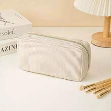 4/2/1pc Large Capacity Corduroy Pencil Case, Gold Zipper, Aesthetic Solid Color Multi-Function Stationery Storage Bag, Large Capacity Pencil Pouch, Compact Portable Design, Internal Compartments For Organized Storage, Wide Opening For Easy Access - Multiple Styles - View 5