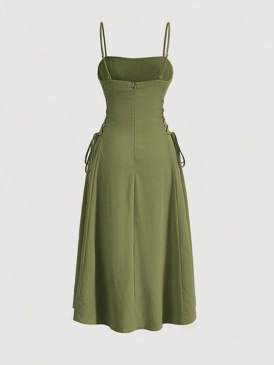 MOD Long Red Evening Dress With Pleats At The Bust And Lacing At The Sides, Summer Dresses For Women - Biru danau - View 1