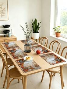 Autumn Harvest Festival Rabbit Maple Leaf Pumpkin Heat-Resistant Placemats, Hello Autumn Thanksgiving Linen Placemats, Stain-Resistant Placemats, Suitable For Home Dining Room And Restaurant, Table Decor, Home Supplies 4pcs/6pcs - Multicolor - View 8
