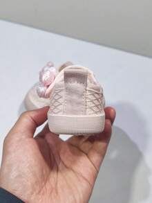 1 Par de Sapatos Mary Jane para Meninas Pequenas com Renda, Flor de Pérola 3D, Sapatos Planos de Malha com Fechamento de Gancho e Laço, Uso Diário em Todas as Estações (Tamanho por Palmilha em cm) - Rosa Bebê - Visão 8