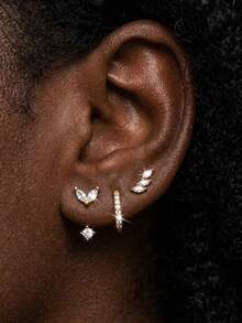 CHICAT 6Pcs Golden Synthetic Zirconia Ear Stack Earrings Set For Women, Marquise Studs, Ear Climber And Pave Huggie Hoop, Multiple Piercing Cartilage Jewelry - Gold - View 2
