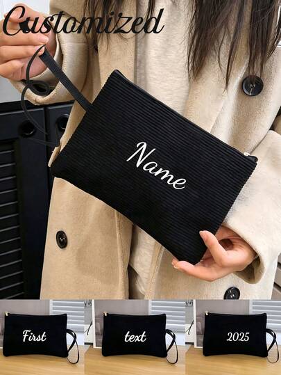 1pc Personalized Canvas Bag, Corduroy Style, Unique Foldable, Large Capacity, Lightweight & Fashionable, Can Be Used As Bag-In-Bag, Makeup Bag, Clutch, Coin Purse, Storage Bag, Etc. Suitable For Christmas, Halloween, Pumpkin And Other Themes.