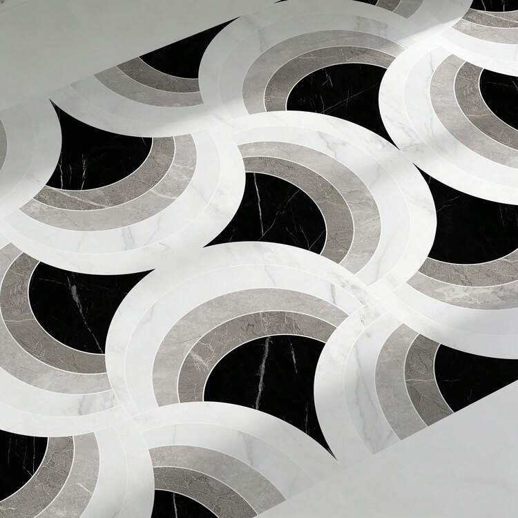 可撕貼式乙烯基地板貼紙 40*120CM，黑白幾何扇形印花可移除防水防滑復古地板磚，適用租屋廚房浴室地板翻新 - 大理石地板貼紙 - 查看 13